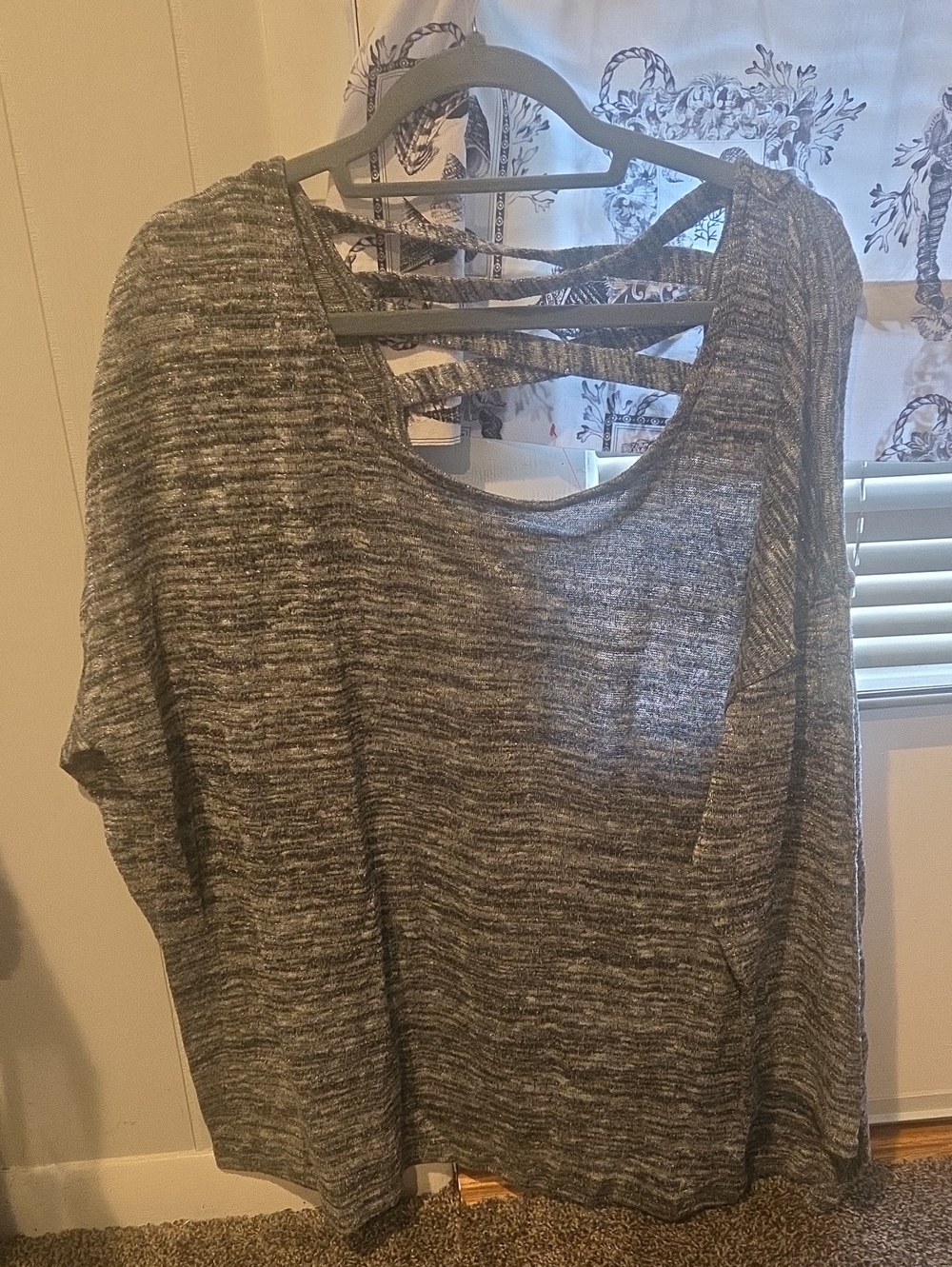Lane Bryant Heathered Gray Strappy Back Sweatshirt